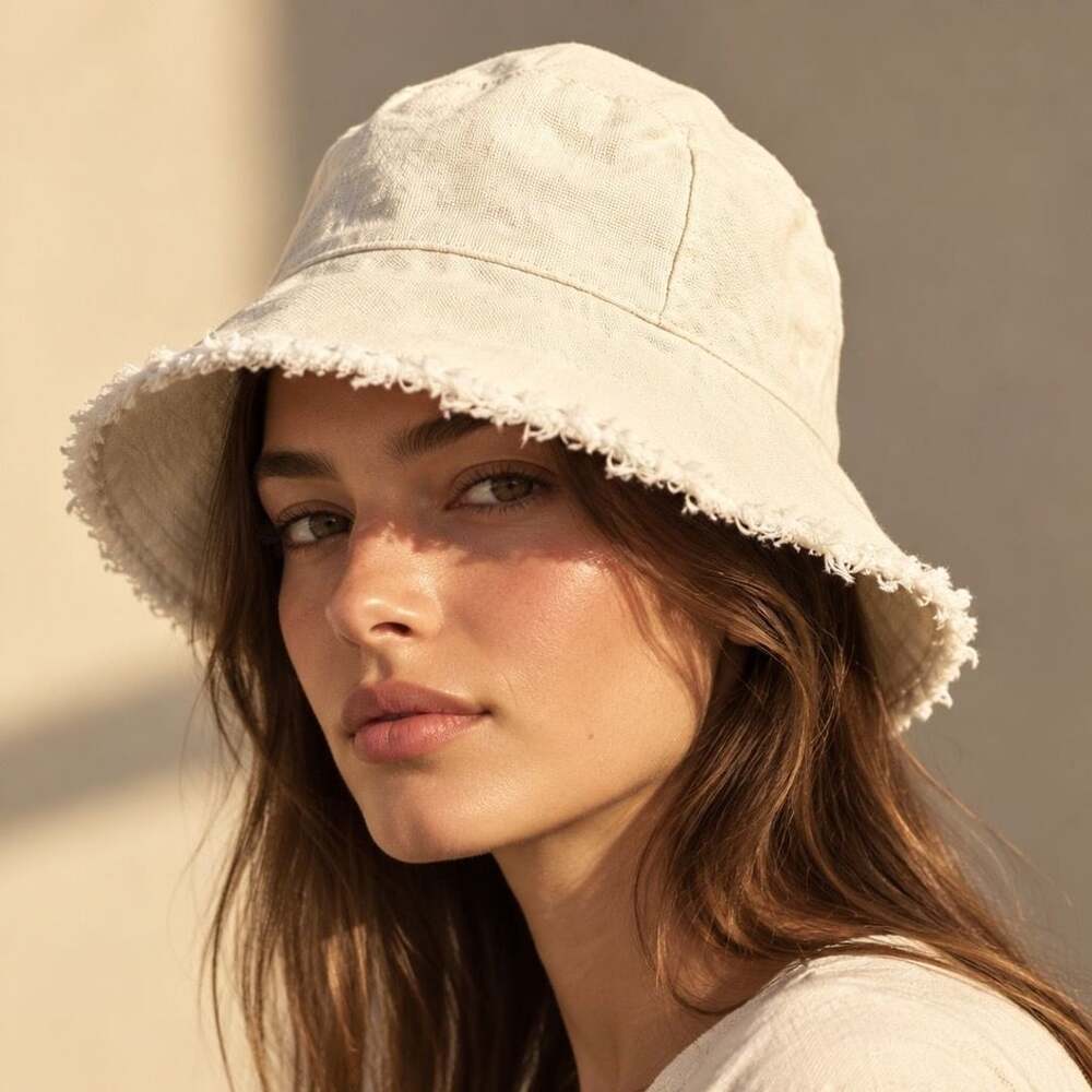 Cream Frayed Edge Bucket Hat | Boho Coastal Cottagecore Sun Hat | One Size